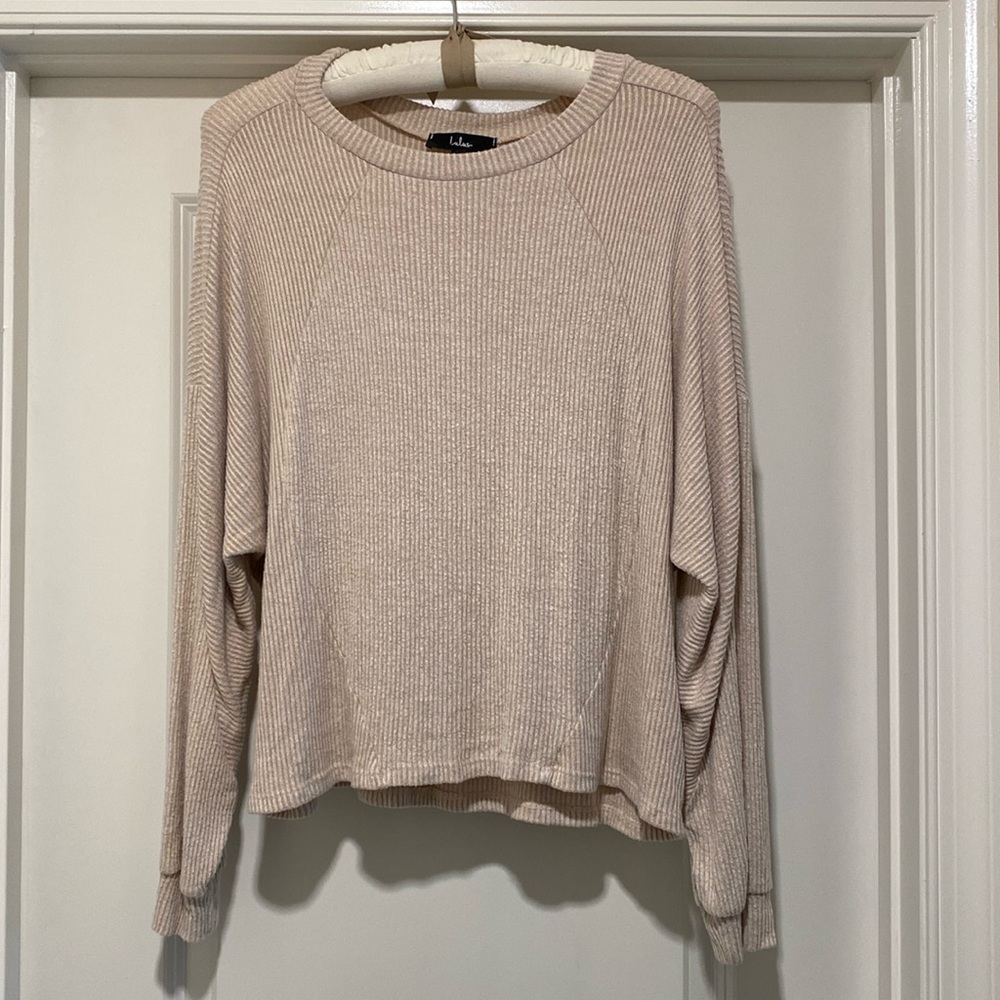 Lulus Thermal Shirt Womens XS Pullover Waffle Knit Top Long Sleeve Beige